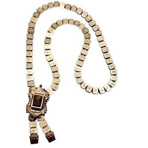 Antique Victorian Carved Tiger Eye Necklace (A5083)